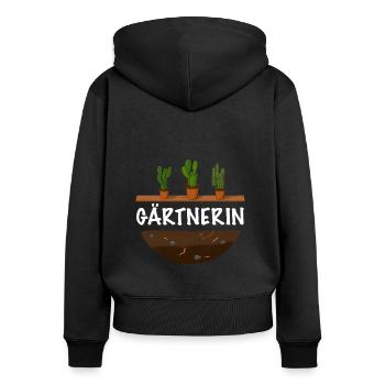 Gärtnerin - Frauen Premium Bio Zip Hoodie - Schwarz - Hinten - Julia (174cm)