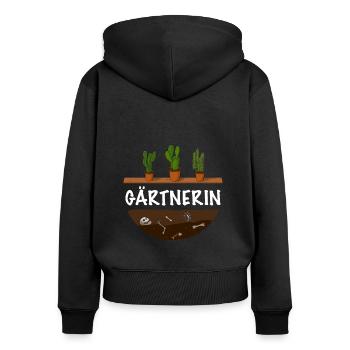 Gärtnerin - Frauen Premium Bio Zip Hoodie - Schwarz - Hinten - Julia (174cm)