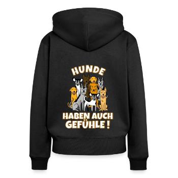 Hunde haben auch Gefühle - Frauen Premium Bio Zip Hoodie - Schwarz - Hinten - Julia (174cm)