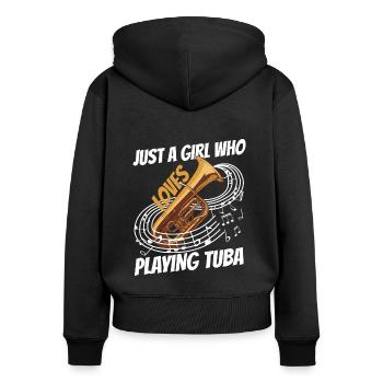 Juste une fille qui aime jouer du tuba - Sweat à capuche zippé Premium bio Femme - noir - Dos - Julia (174cm)