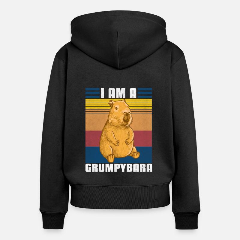 Grumpybara Fun Capybara - Sweat à capuche zippé Premium bio Femme - noir