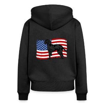 Weimaraner America Flag Dogs Hunting Dogs Wilsigns - Women's Premium Organic Zip Hoodie - black - Back - Julia (174cm)