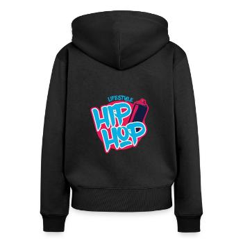 Hip-hop lifestyle rap rappeur old school hip hop - Sweat à capuche zippé Premium bio Femme - noir - Dos - Julia (174cm)