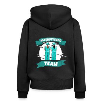 Altenpfleger team - Frauen Premium Bio Zip Hoodie - Schwarz - Hinten - Julia (174cm)