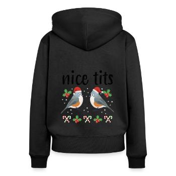 Tufted Titmouse Nice Tits Festive Christmas Birds - Women's Premium Organic Zip Hoodie - black - Back - Julia (174cm)