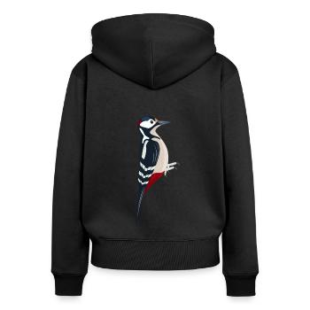 Great spotted Woodpecker Bird Illustration - Frauen Premium Bio Zip Hoodie - Schwarz - Hinten - Julia (174cm)