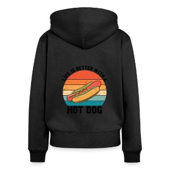 La vie est meilleure avec Hot Dog Hotdog BBQ - Sweat à capuche zippé Premium bio Femme - noir - Dos - Julia (174cm)