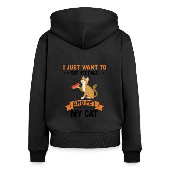 Hot Dog et chats Love Cat Lovers Cadeau - Sweat à capuche zippé Premium bio Femme - noir - Dos - Julia (174cm)