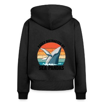 Baleines Baleines Océan Mer Marine Biologiste Plongée Rétro - Sweat à capuche zippé Premium bio Femme - noir - Dos - Julia (174cm)