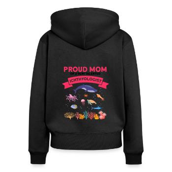 Proud Mama Ichthyologist Marine Biologist Ocean Sea - Women's Premium Organic Zip Hoodie - black - Back - Julia (174cm)