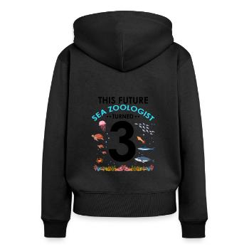 Zooologist Marine Biologist Birthday Party 3 years - Women's Premium Organic Zip Hoodie - black - Back - Julia (174cm)