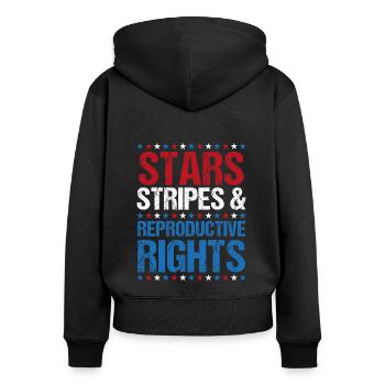 Stars Stripes Droits reproductifs 4 juillet - Sweat à capuche zippé Premium bio Femme - noir - Dos - Julia (174cm)