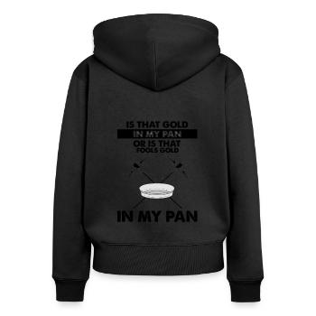 Goldwaschen Goldsucher Goldschüfer Design - Frauen Premium Bio Zip Hoodie - Schwarz - Hinten - Julia (174cm)