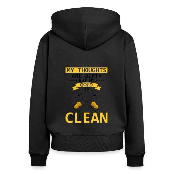 Goldwaschen Goldsucher Goldschüfer Design - Frauen Premium Bio Zip Hoodie - Schwarz - Hinten - Julia (174cm)