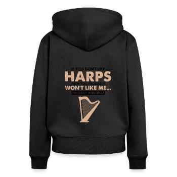 Conceptions de joueurs de harpe pour les conceptions de joueurs de harpe - Sweat à capuche zippé Premium bio Femme - noir - Dos - Julia (174cm)