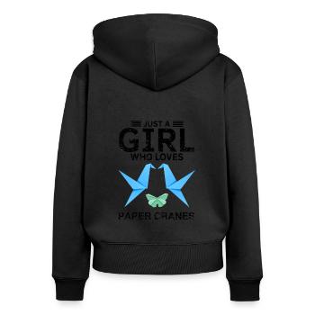 Design coloré Kirigami Origami - Sweat à capuche zippé Premium bio Femme - noir - Dos - Julia (174cm)