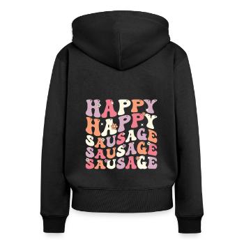 Groovige Happy Sausage - Frauen Premium Bio Zip Hoodie - Schwarz - Hinten - Julia (174cm)