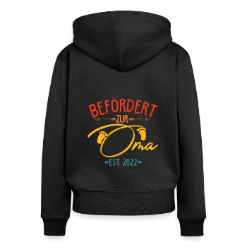 Oma 2022 - Frauen Premium Bio Zip Hoodie - Schwarz - Hinten - Julia (174cm)