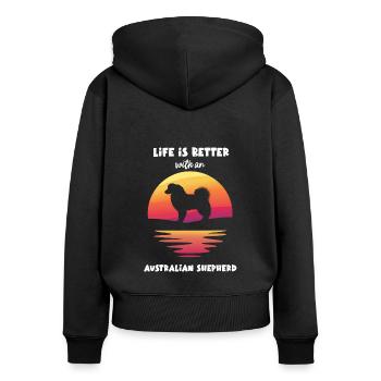 Australian Shepherd Geschenk - Frauen Premium Bio Zip Hoodie - Schwarz - Hinten - Julia (174cm)