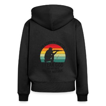 Conception de chasseur de coyote pour la chasse au coyote - Sweat à capuche zippé Premium bio Femme - noir - Dos - Julia (174cm)