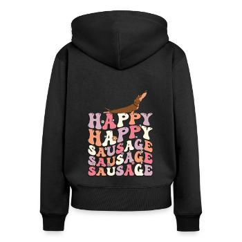 Happy Sausage Dog Groovy Dachshund 70s - Sweat à capuche zippé Premium bio Femme - noir - Dos - Julia (174cm)