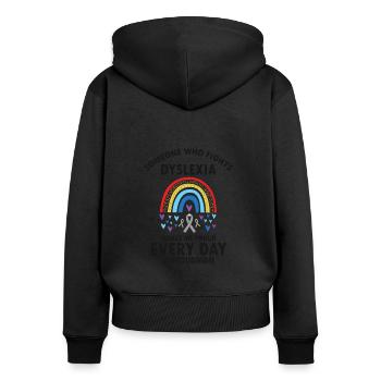 Thérapie de la dyslexie pour le mois de la dyslexie - Sweat à capuche zippé Premium bio Femme - noir - Dos - Julia (174cm)