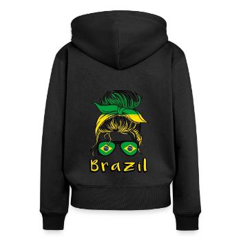 Brésil Football féminin 2022 Drapeau brésilien - Sweat à capuche zippé Premium bio Femme - noir - Dos - Julia (174cm)
