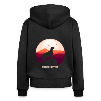 English Setter - Frauen Premium Bio Zip Hoodie - Schwarz - Hinten - Julia (174cm)