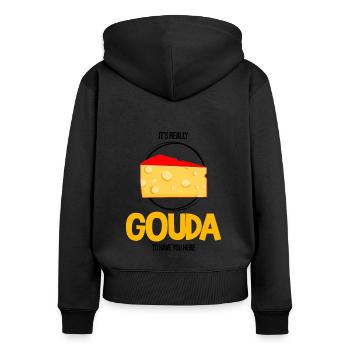 Gouda design pour fromagerie laitière et fromage Gouda - Sweat à capuche zippé Premium bio Femme - noir - Dos - Julia (174cm)