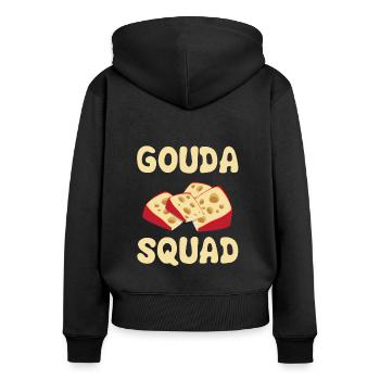 Gouda fumé design et Gouda gourmet - Sweat à capuche zippé Premium bio Femme - noir - Dos - Julia (174cm)