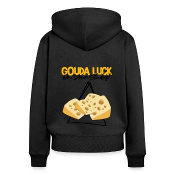 Gouda-Liebhaber für geräucherten Gouda - Frauen Premium Bio Zip Hoodie - Schwarz - Hinten - Julia (174cm)