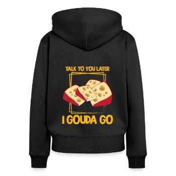 Gouda design pour fromagerie laitière et fromage Gouda - Sweat à capuche zippé Premium bio Femme - noir - Dos - Julia (174cm)