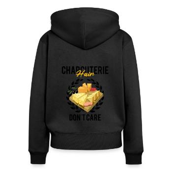 Design de charcuterie pour les fromagers - Sweat à capuche zippé Premium bio Femme - noir - Dos - Julia (174cm)