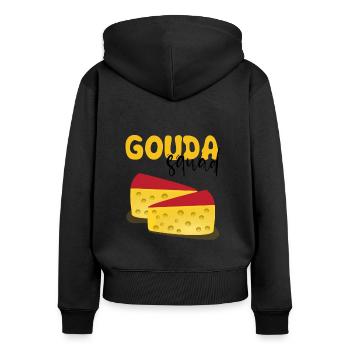 Gouda design pour fromagerie laitière et fromage Gouda - Sweat à capuche zippé Premium bio Femme - noir - Dos - Julia (174cm)