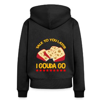 Devis fromagerie pour les amateurs de fromage Gouda et de Gouda - Sweat à capuche zippé Premium bio Femme - noir - Dos - Julia (174cm)