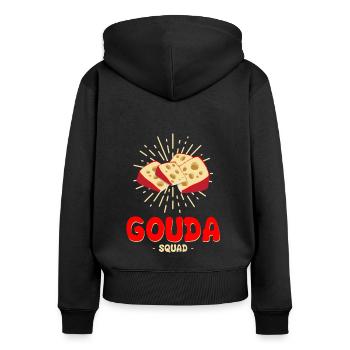 Devis fromagerie pour les amateurs de fromage Gouda et de Gouda - Sweat à capuche zippé Premium bio Femme - noir - Dos - Julia (174cm)