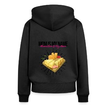 Gouda fumé design et Gouda gourmet - Sweat à capuche zippé Premium bio Femme - noir - Dos - Julia (174cm)