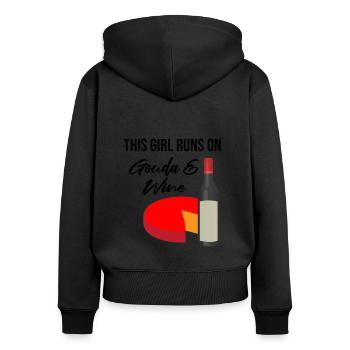 Gouda fumé design et Gouda gourmet - Sweat à capuche zippé Premium bio Femme - noir - Dos - Julia (174cm)