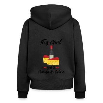 Devis fromagerie pour les amateurs de fromage Gouda et de Gouda - Sweat à capuche zippé Premium bio Femme - noir - Dos - Julia (174cm)