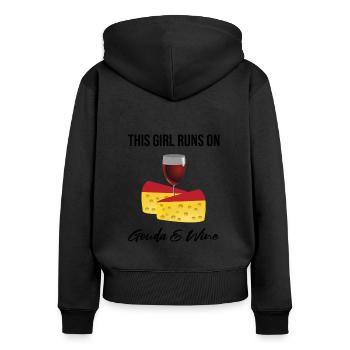 Gouda design pour fromagerie laitière et fromage Gouda - Sweat à capuche zippé Premium bio Femme - noir - Dos - Julia (174cm)