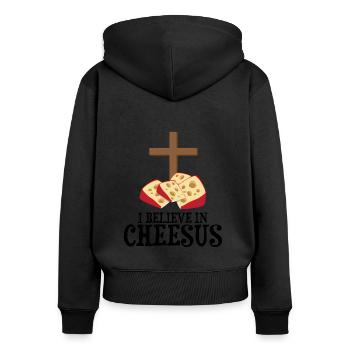Devis fromagerie pour les amateurs de fromage Gouda et de Gouda - Sweat à capuche zippé Premium bio Femme - noir - Dos - Julia (174cm)