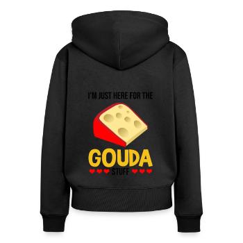 Gouda fumé design et Gouda gourmet - Sweat à capuche zippé Premium bio Femme - noir - Dos - Julia (174cm)