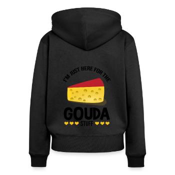Gouda design pour fromagerie laitière et fromage Gouda - Sweat à capuche zippé Premium bio Femme - noir - Dos - Julia (174cm)