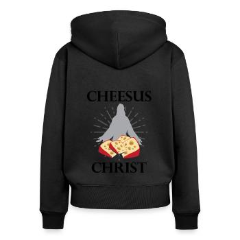 Gouda fumé design et Gouda gourmet - Sweat à capuche zippé Premium bio Femme - noir - Dos - Julia (174cm)