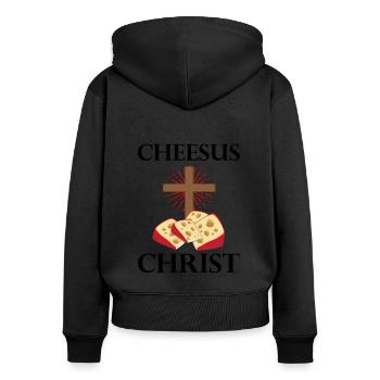 Devis fromagerie pour les amateurs de fromage Gouda et de Gouda - Sweat à capuche zippé Premium bio Femme - noir - Dos - Julia (174cm)