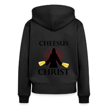 Gouda design pour fromagerie laitière et fromage Gouda - Sweat à capuche zippé Premium bio Femme - noir - Dos - Julia (174cm)