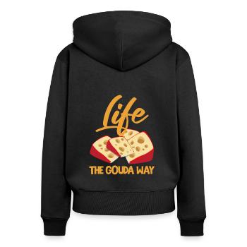 Gouda fumé design et Gouda gourmet - Sweat à capuche zippé Premium bio Femme - noir - Dos - Julia (174cm)