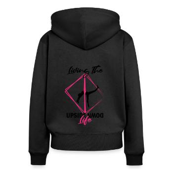 Soies aériennes pour le yoga aérien et la gymnastique aérienne - Sweat à capuche zippé Premium bio Femme - noir - Dos - Julia (174cm)