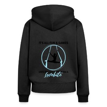 Soies aériennes pour le yoga aérien et la gymnastique aérienne - Sweat à capuche zippé Premium bio Femme - noir - Dos - Julia (174cm)
