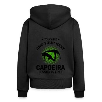 Brasilianische Kampfkunst für Capoeira Instrumente - Frauen Premium Bio Zip Hoodie - Schwarz - Hinten - Julia (174cm)